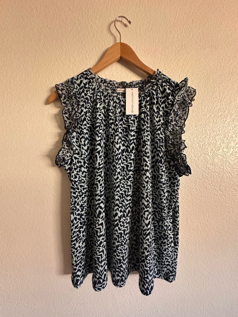 Notations Blue Ruffle-Sleeve Printed Blouse - Picture 2 of 6